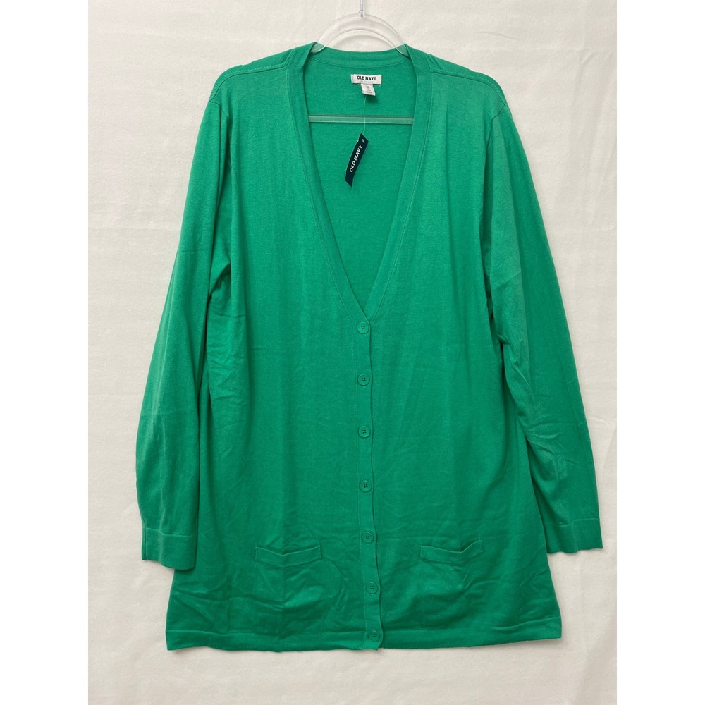 New Old Navy Light Cardigan XXL Tall Kelly Green Longline Button Front Preppy